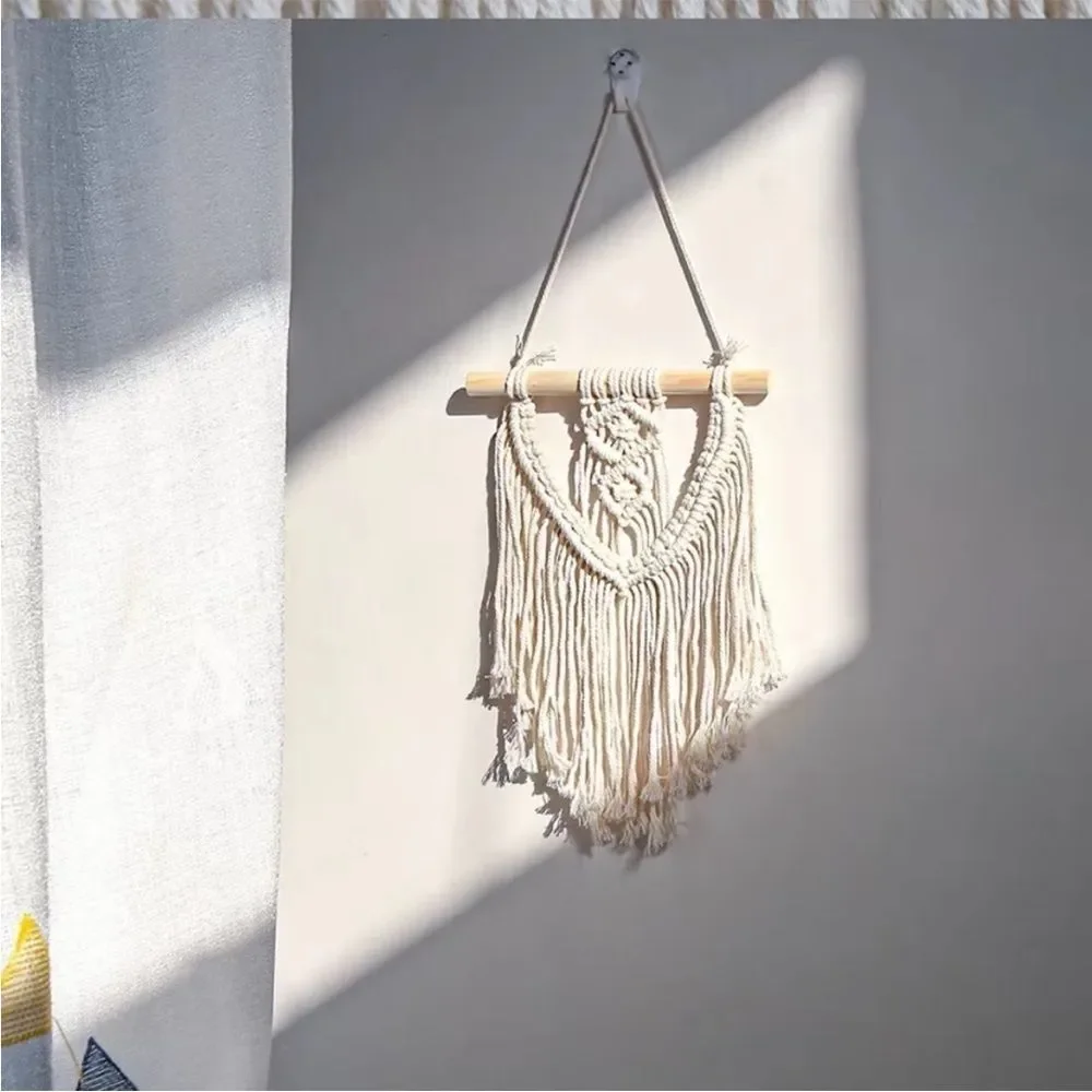 Cream Macrame Fringe Wall Hanging Decor